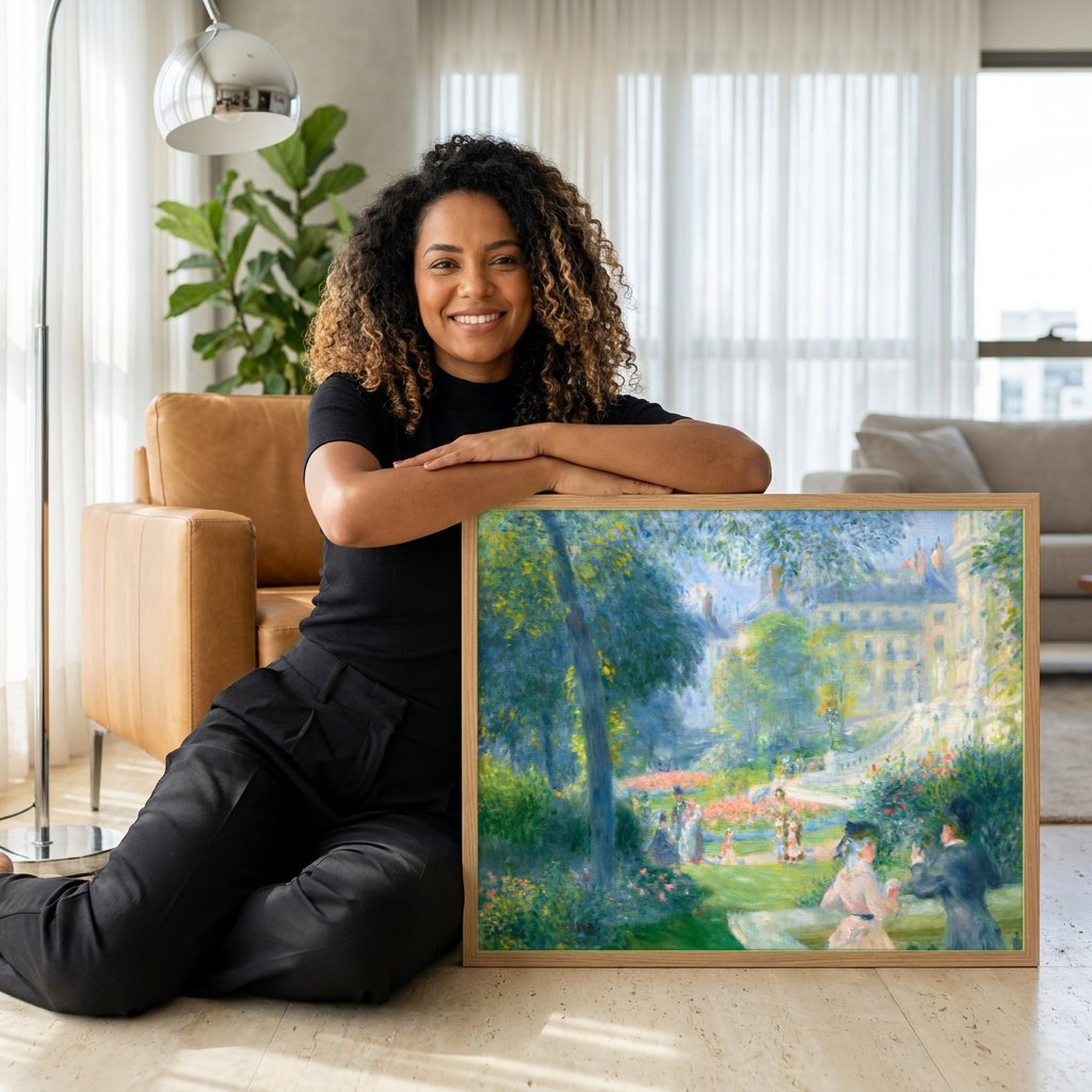 Quadro Decorativo Jardins e Pessoas - Pierre-Auguste Renoir | modelo apresentando o quadro emoldurado