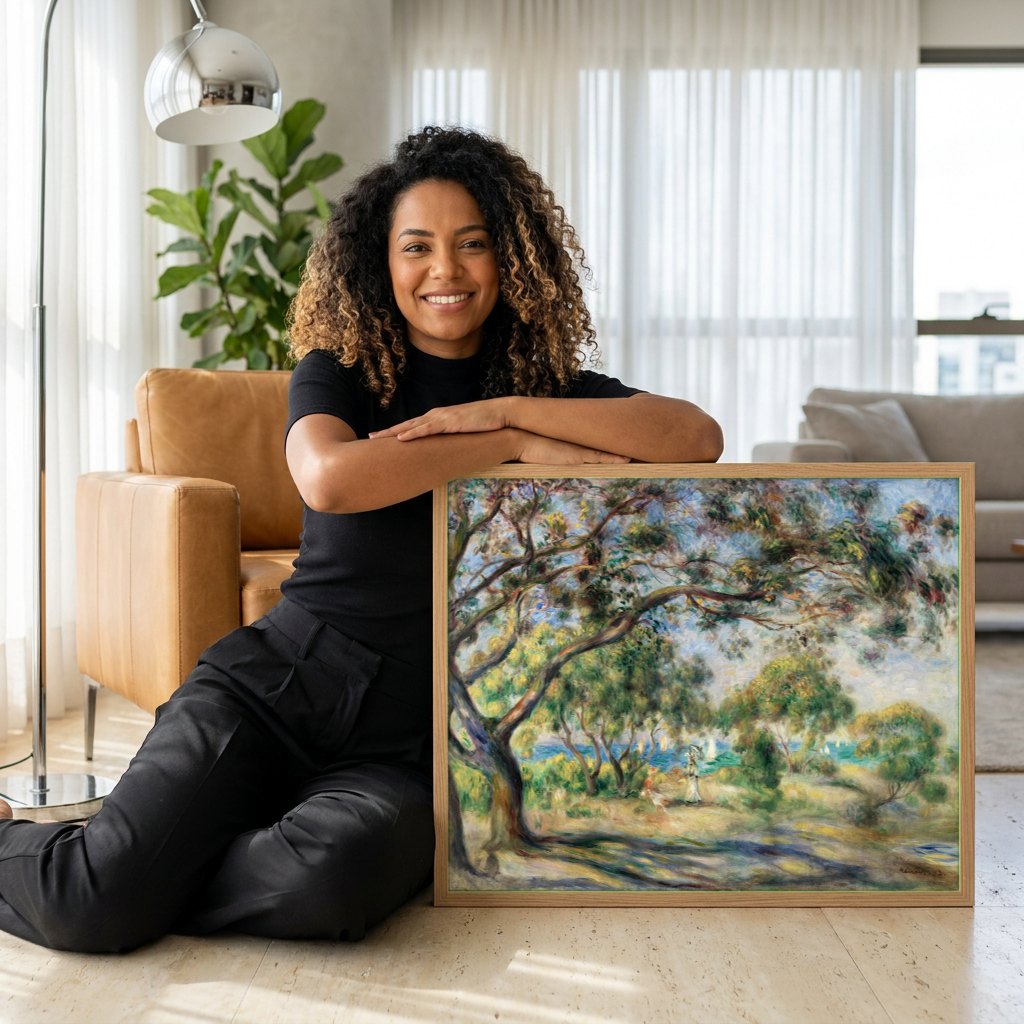 Quadro Decorativo Paisagem com Figuras - Renoir | modelo apresentando o quadro emoldurado