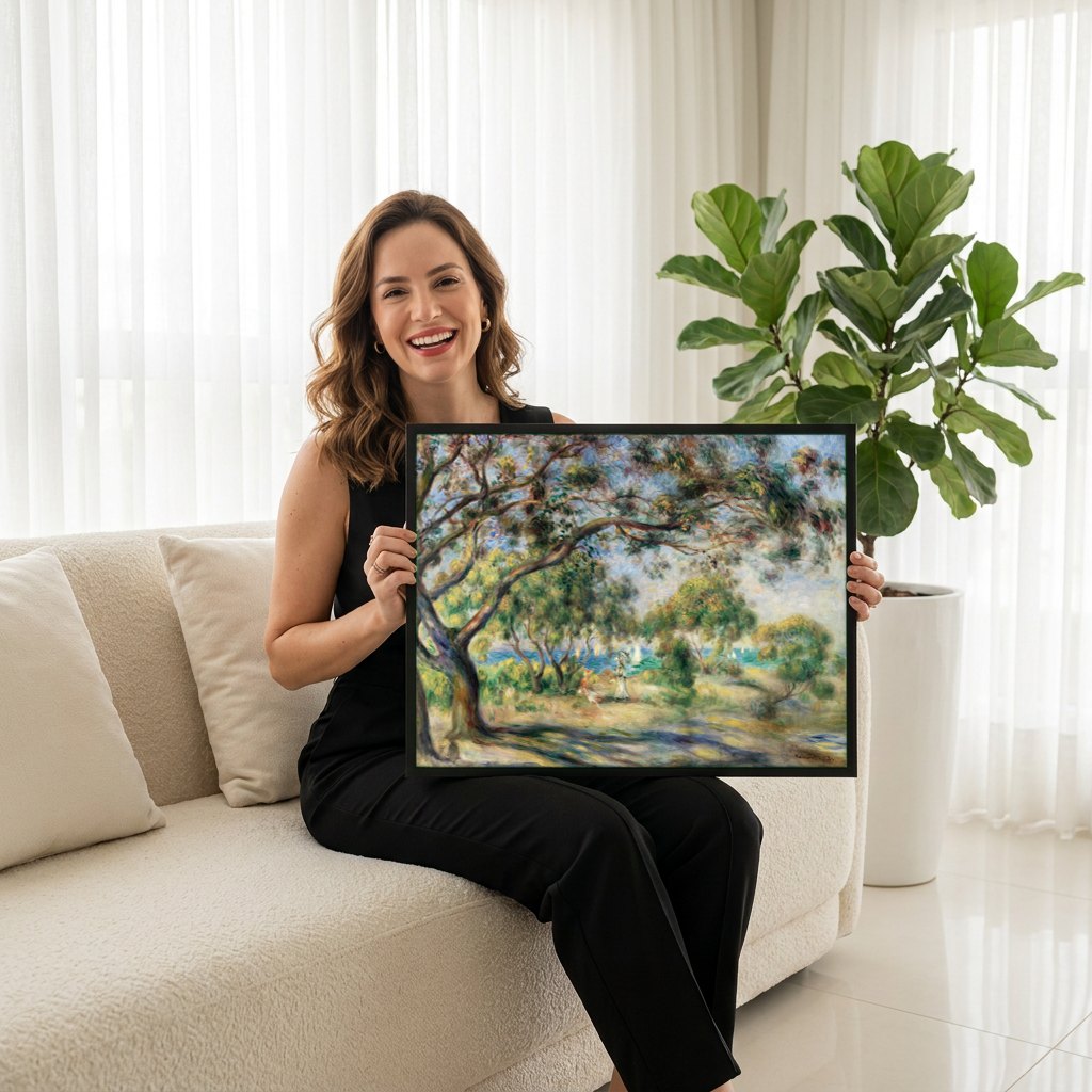 Quadro Decorativo Paisagem com Figuras - Renoir | modelo apresentando o quadro emoldurado