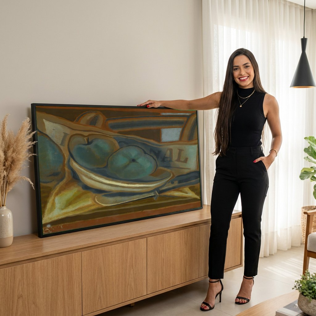 Quadro Decorativo Natureza Morta - Juan Gris | modelo apresentando o quadro emoldurado