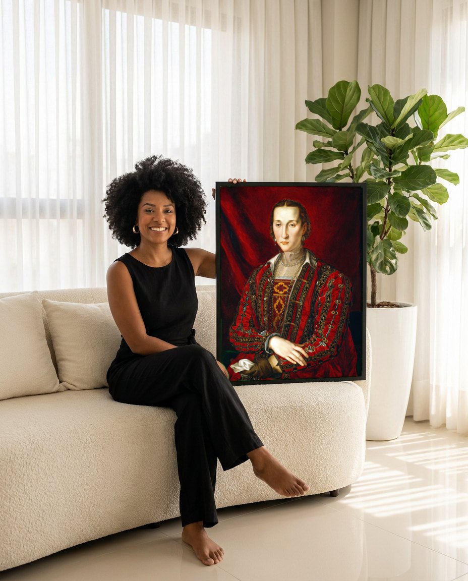 Quadro Decorativo Retrato de uma Dama - Bronzino | modelo apresentando o quadro emoldurado