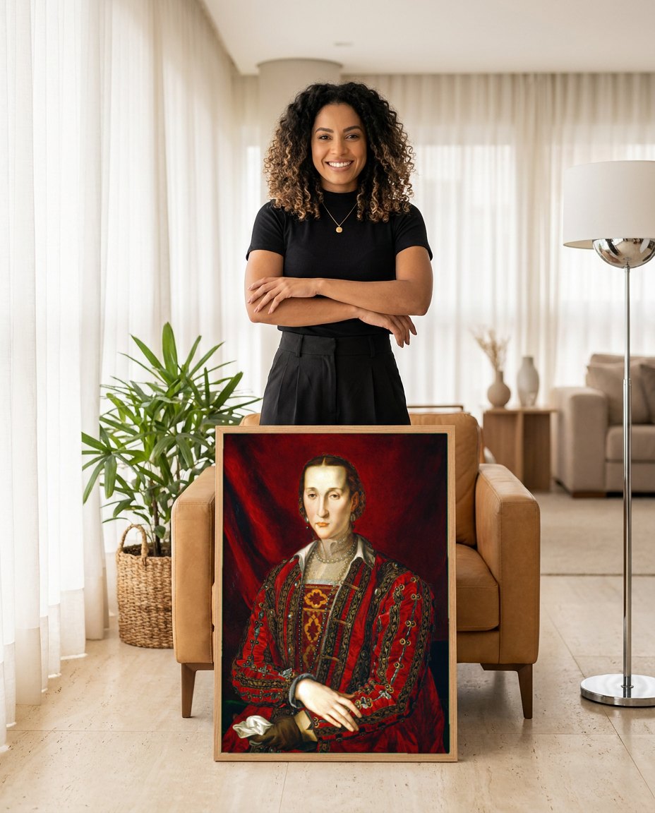Quadro Decorativo Retrato de uma Dama - Bronzino | modelo apresentando o quadro emoldurado