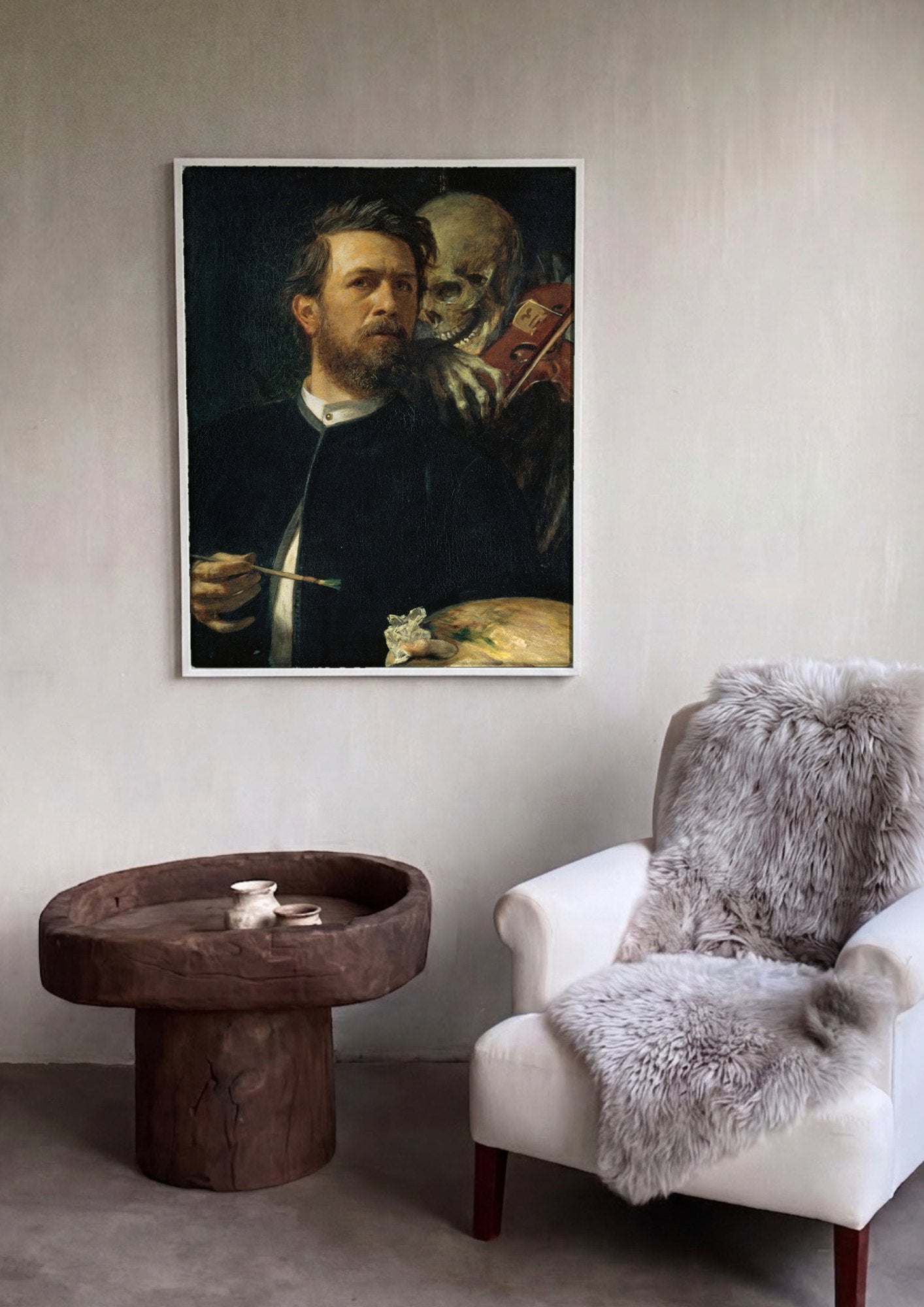Quadro Decorativo Autorretrato com a Morte Tocando Violino - Arnold Böcklin | quadro emoldurado na parede