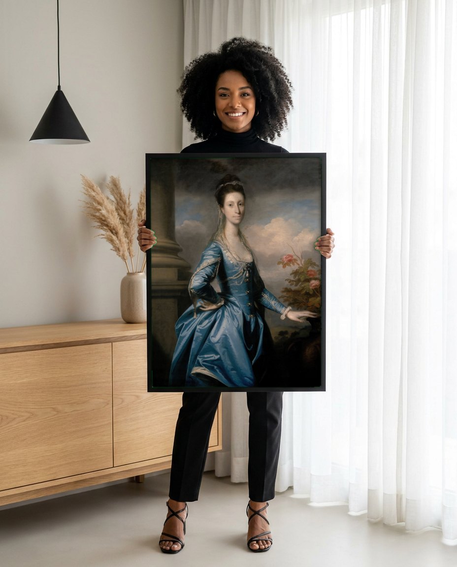 Quadro Decorativo Retrato de Senhora - Sir Joshua Reynolds | modelo apresentando o quadro emoldurado