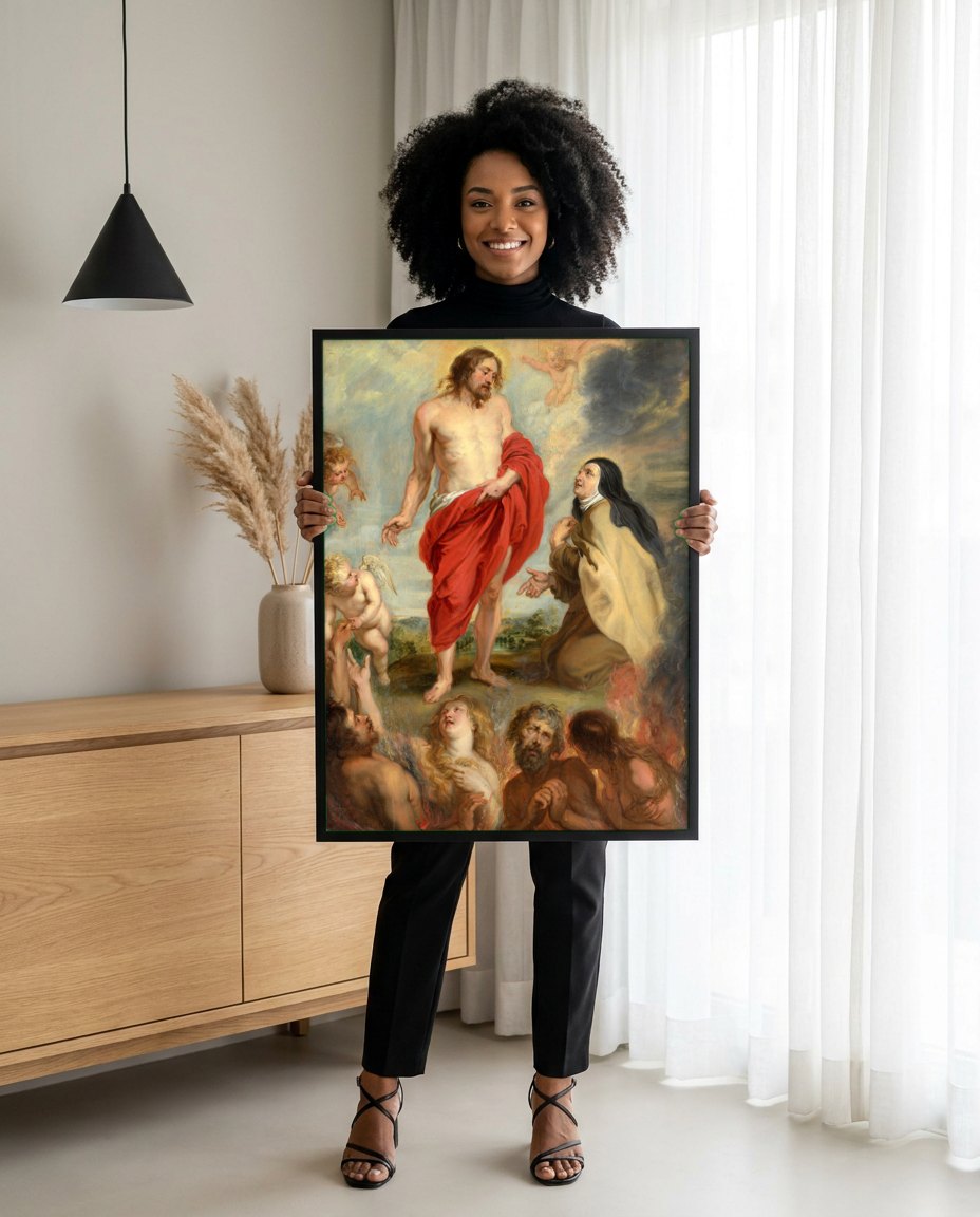 Quadro Decorativo Jesus e Santa Teresa - Rubens | modelo apresentando o quadro emoldurado
