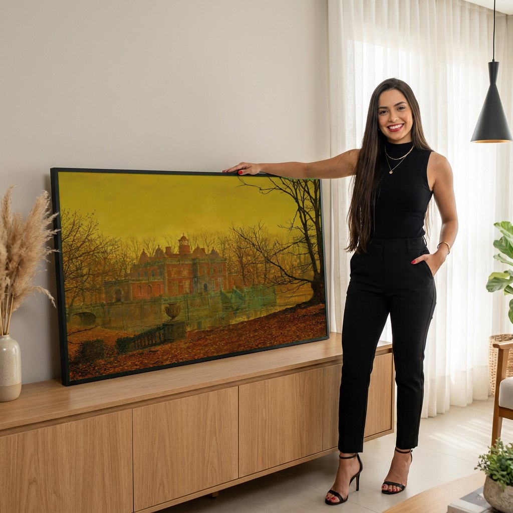 Quadro Decorativo 'The Old Manor House' - Grimshaw | modelo apresentando o quadro emoldurado