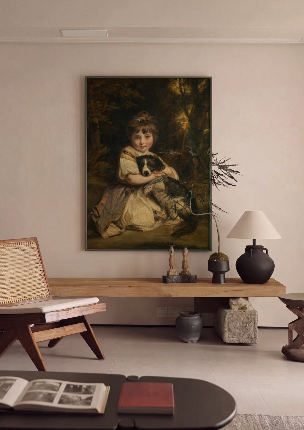 Quadro Decorativo A Menina e o Cão - Sir Joshua Reynolds em ambiente decorado