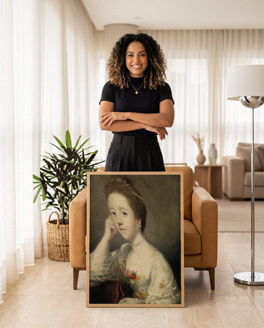 Quadro Decorativo Retrato Feminino - Sir Joshua Reynolds com modelo em ambiente