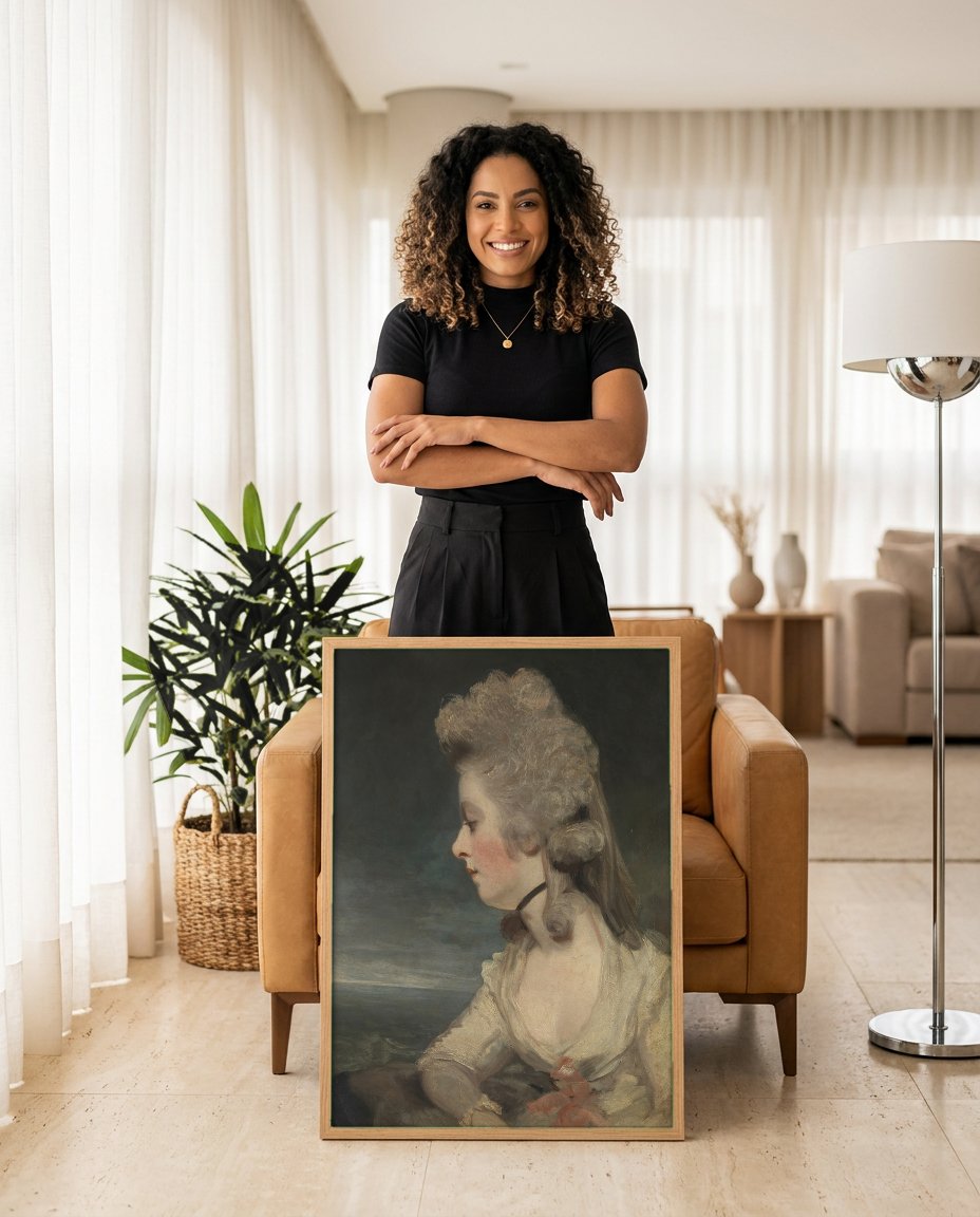 Quadro Decorativo Retrato Feminino - Sir Joshua Reynolds com modelo em ambiente