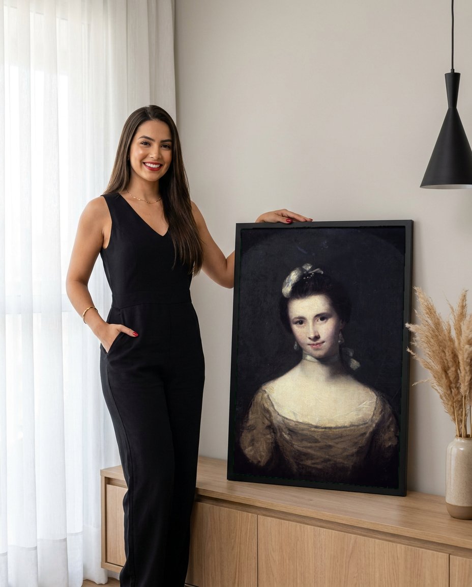 Quadro Decorativo Retrato Feminino - Sir Joshua Reynolds com modelo em ambiente