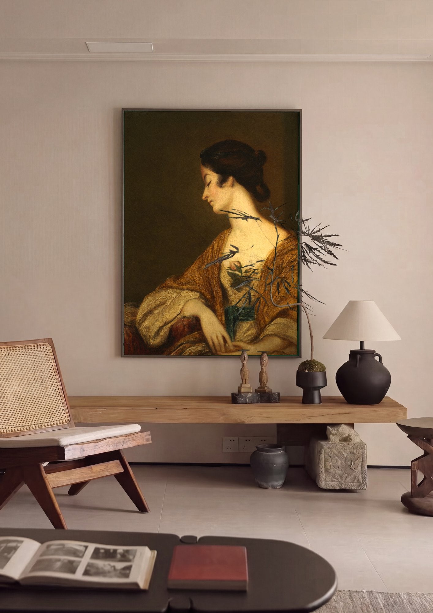 Quadro Decorativo Senhora com Rosa - Sir Joshua Reynolds em ambiente decorado