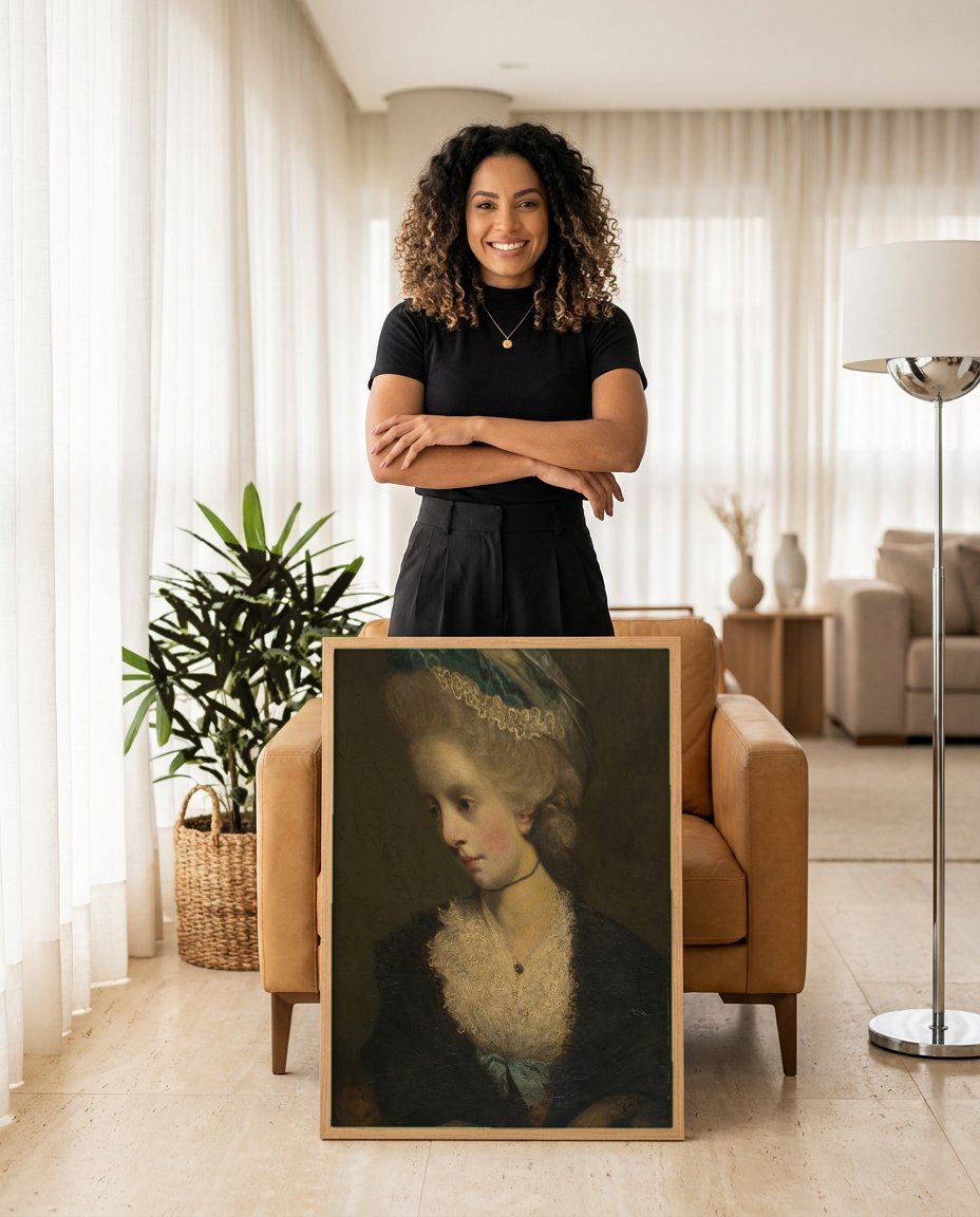 Quadro Decorativo Retrato Feminino - Sir Joshua Reynolds com modelo em ambiente