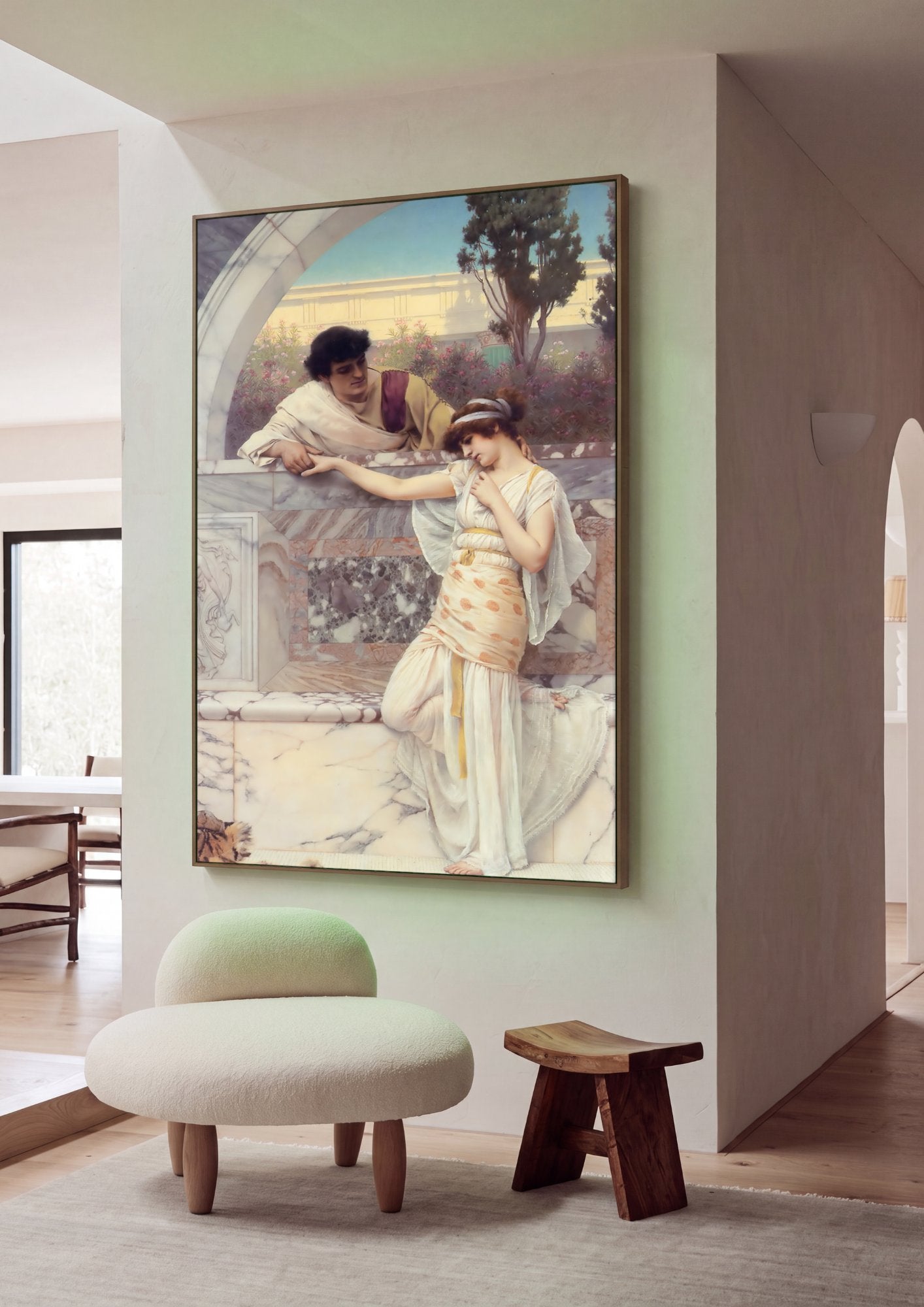 Quadro Decorativo A Declaração de Amor - J.W. Godward em ambiente decorado