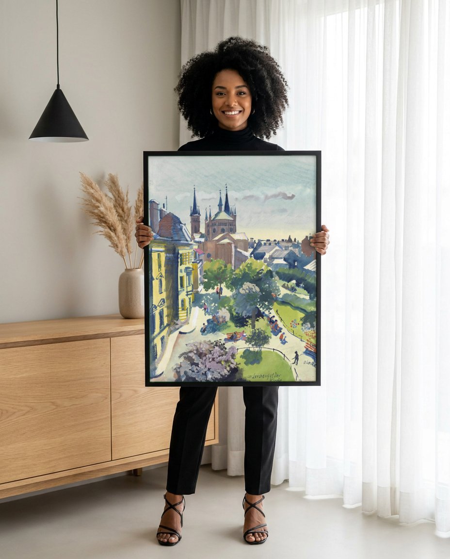 Quadro Decorativo 'An der Lerchenfelder Kirche' - Oskar Laske com modelo em ambiente
