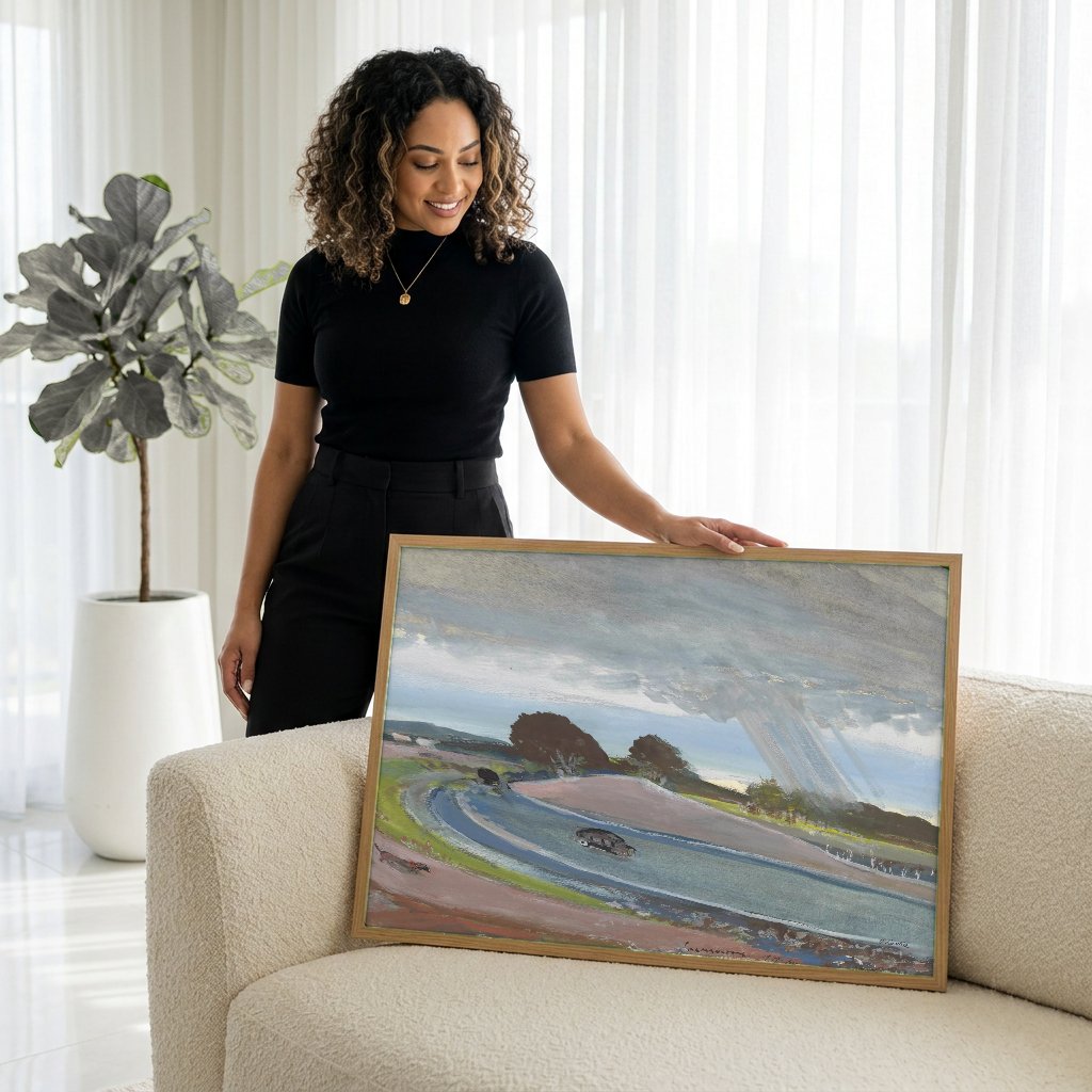 Quadro Decorativo Chuva Chegando - Oskar Laske com modelo em ambiente
