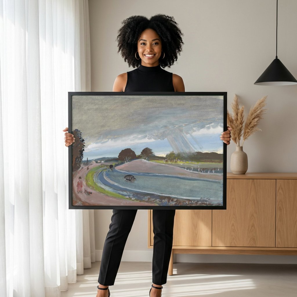 Quadro Decorativo Chuva Chegando - Oskar Laske com modelo em ambiente