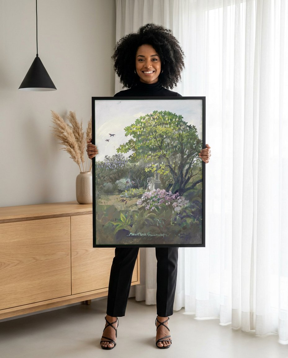 Quadro Decorativo 'Mozart's Grave' - Oskar Laske com modelo em ambiente