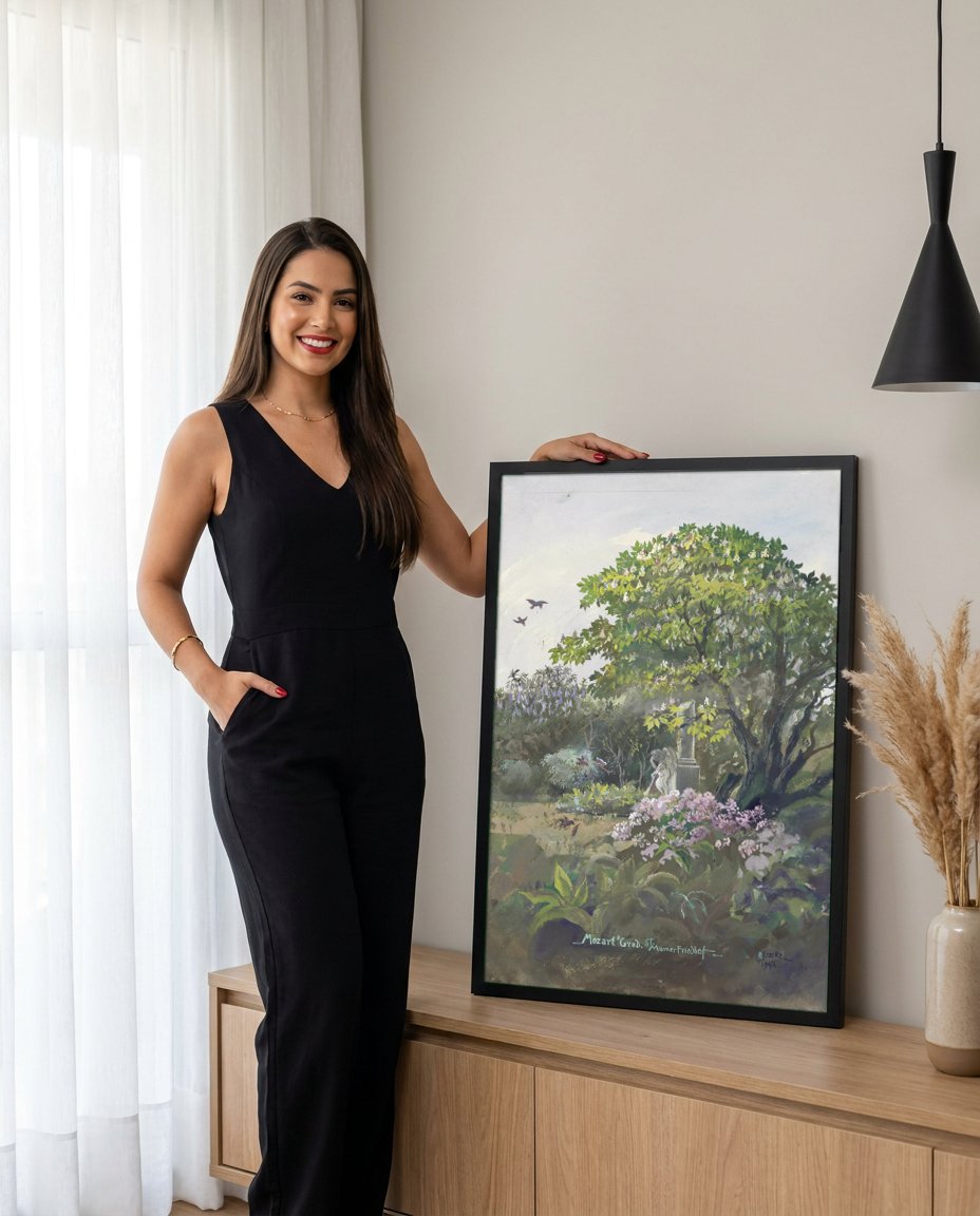 Quadro Decorativo 'Mozart's Grave' - Oskar Laske com modelo em ambiente