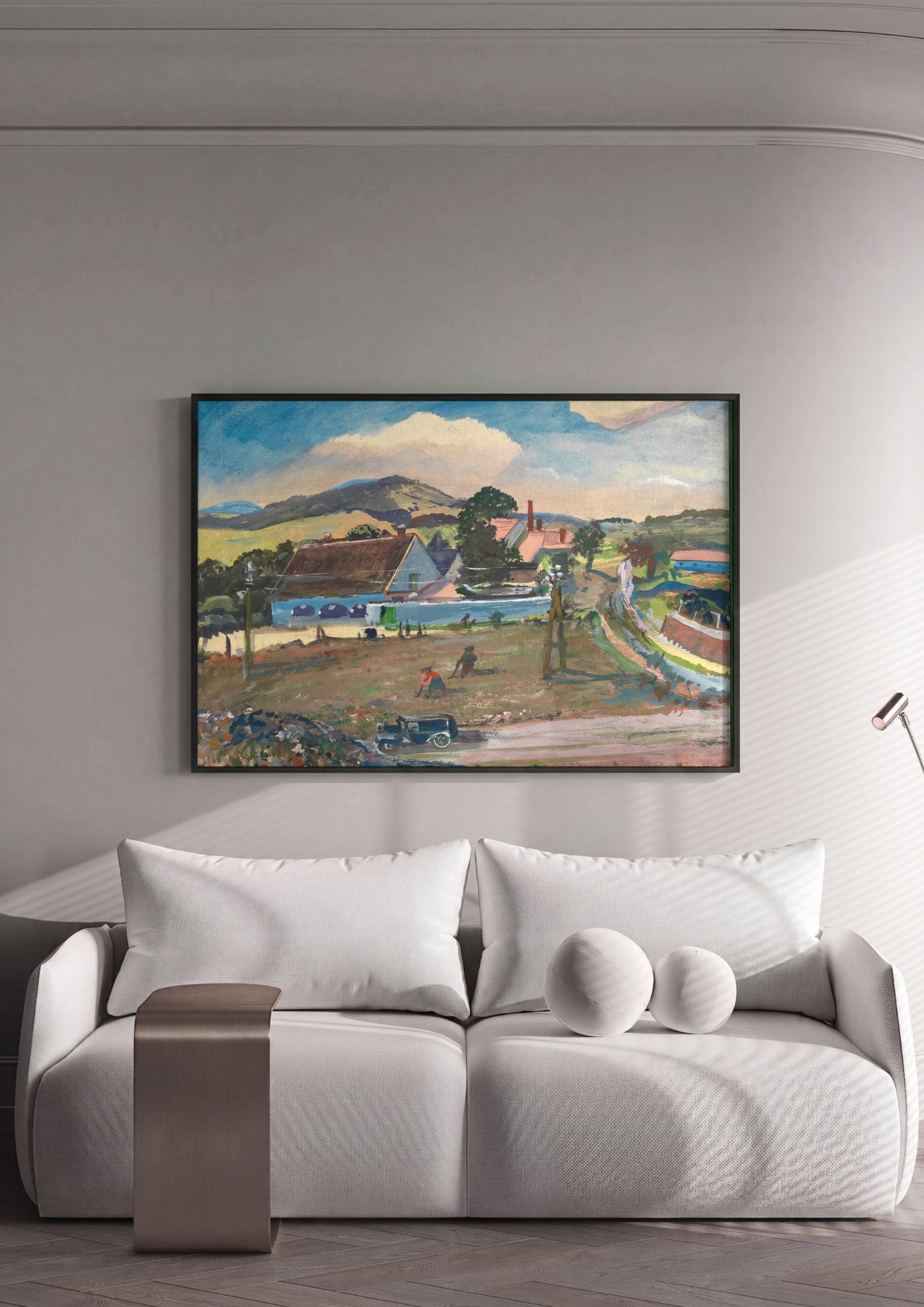 Quadro Decorativo Campo e Nuvens - Oskar Laske em ambiente decorado