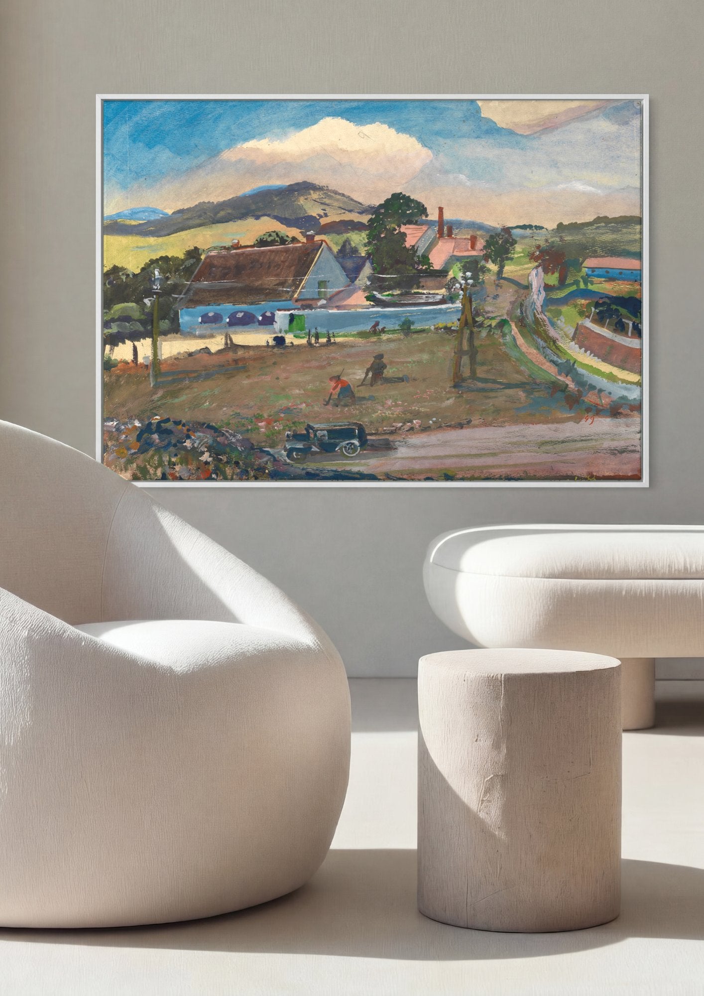 Quadro Decorativo Campo e Nuvens - Oskar Laske em ambiente decorado