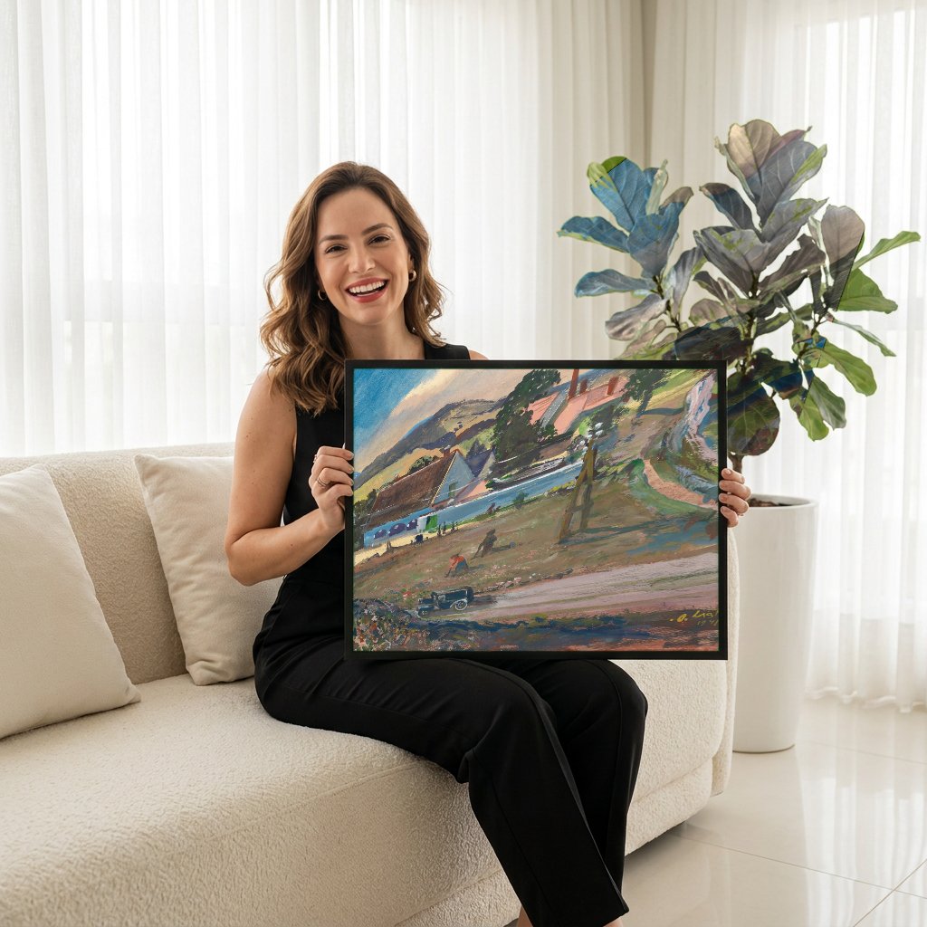 Quadro Decorativo Campo e Nuvens - Oskar Laske com modelo em ambiente