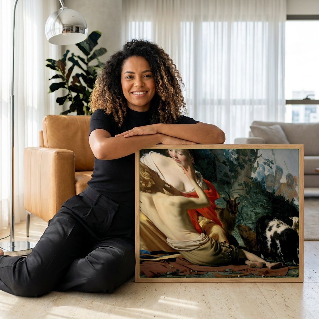 Quadro Decorativo A Pastora e o Pastor (ou Cimon e Ifigênia) - Honthorst com modelo em ambiente