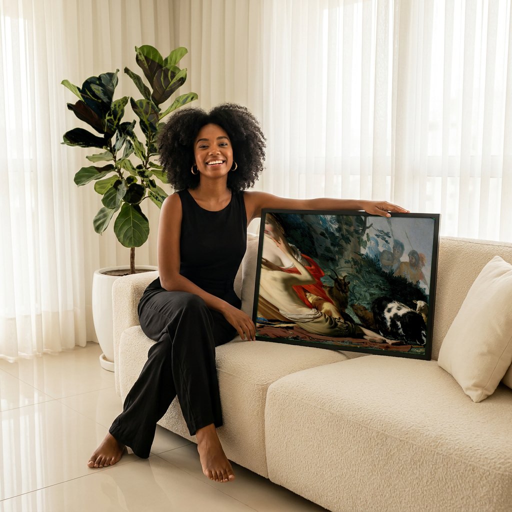 Quadro Decorativo A Pastora e o Pastor (ou Cimon e Ifigênia) - Honthorst com modelo em ambiente