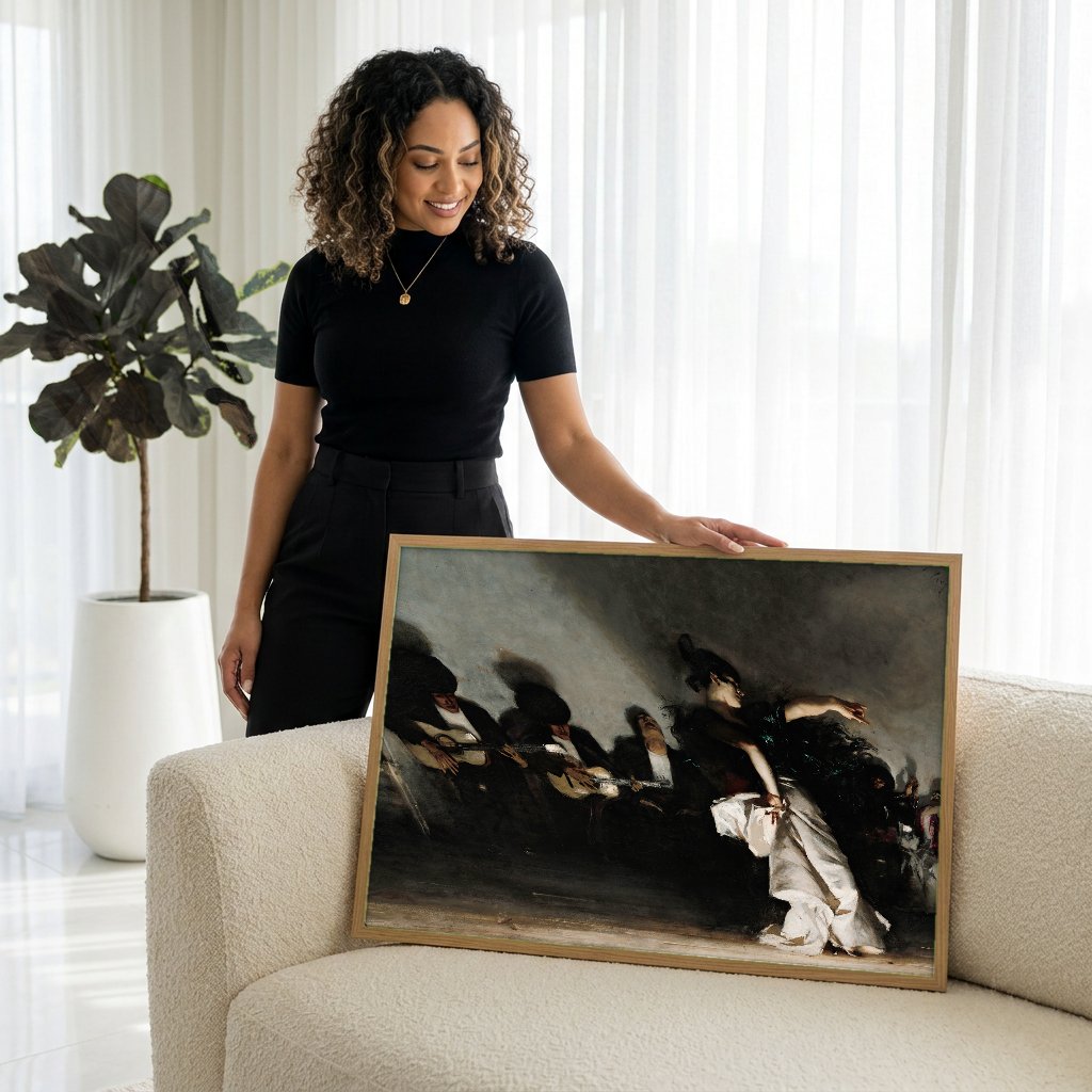 Quadro Decorativo El Jaleo - John Singer Sargent com modelo em ambiente