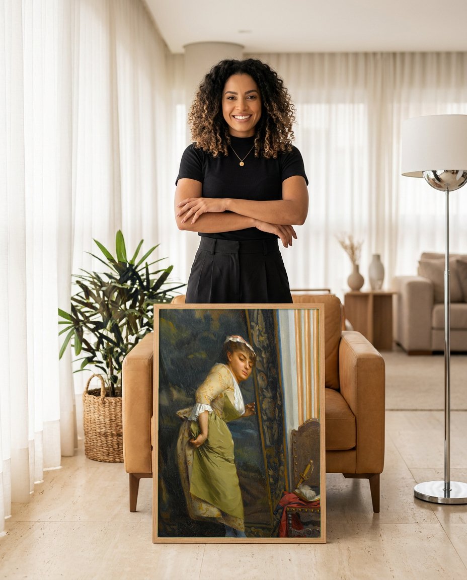 Quadro Decorativo A Curiosa - Theodoros Rall com modelo em ambiente