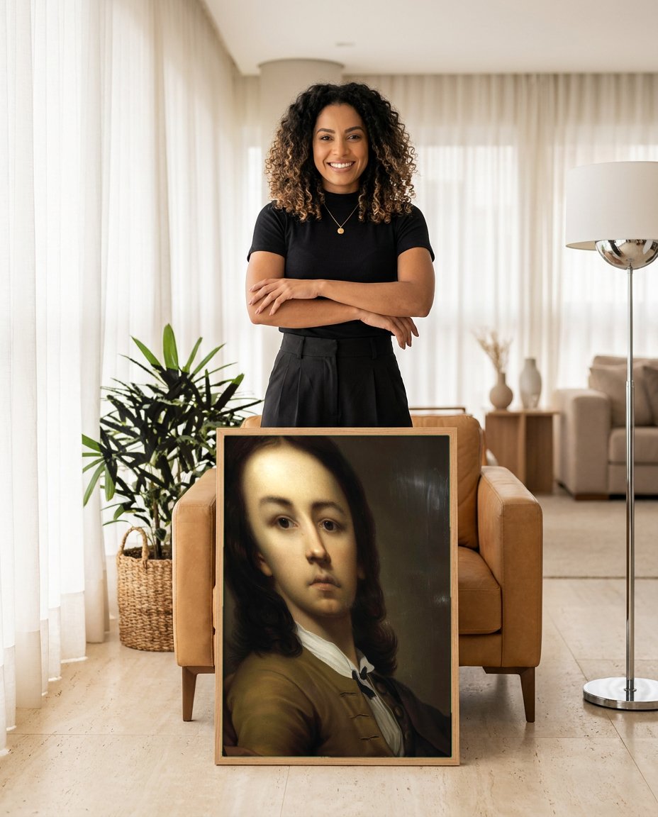 Quadro Decorativo Retrato Jovem - Anton Raphael Mengs com modelo em ambiente
