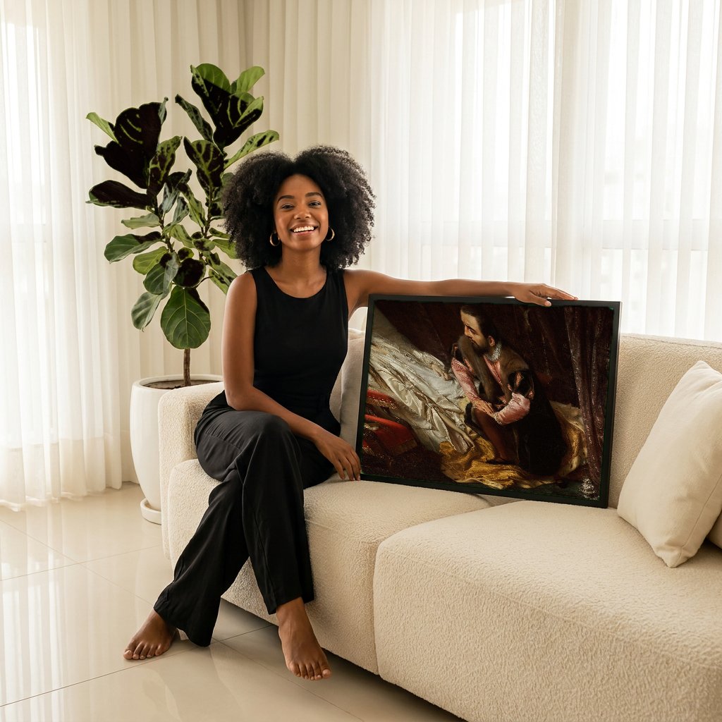 Quadro Decorativo A Morte de Barbara Radziwill - Simmler com modelo em ambiente