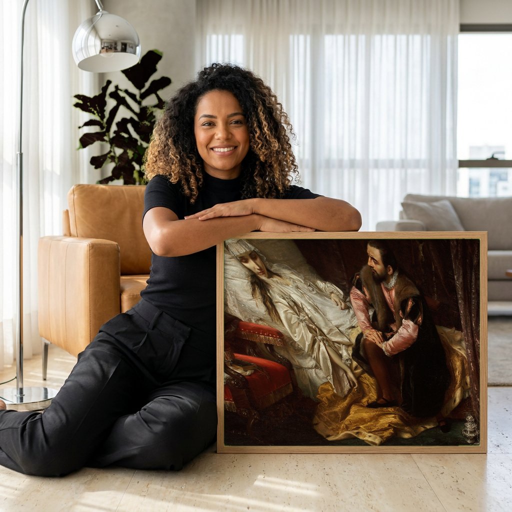 Quadro Decorativo A Morte de Barbara Radziwill - Simmler com modelo em ambiente