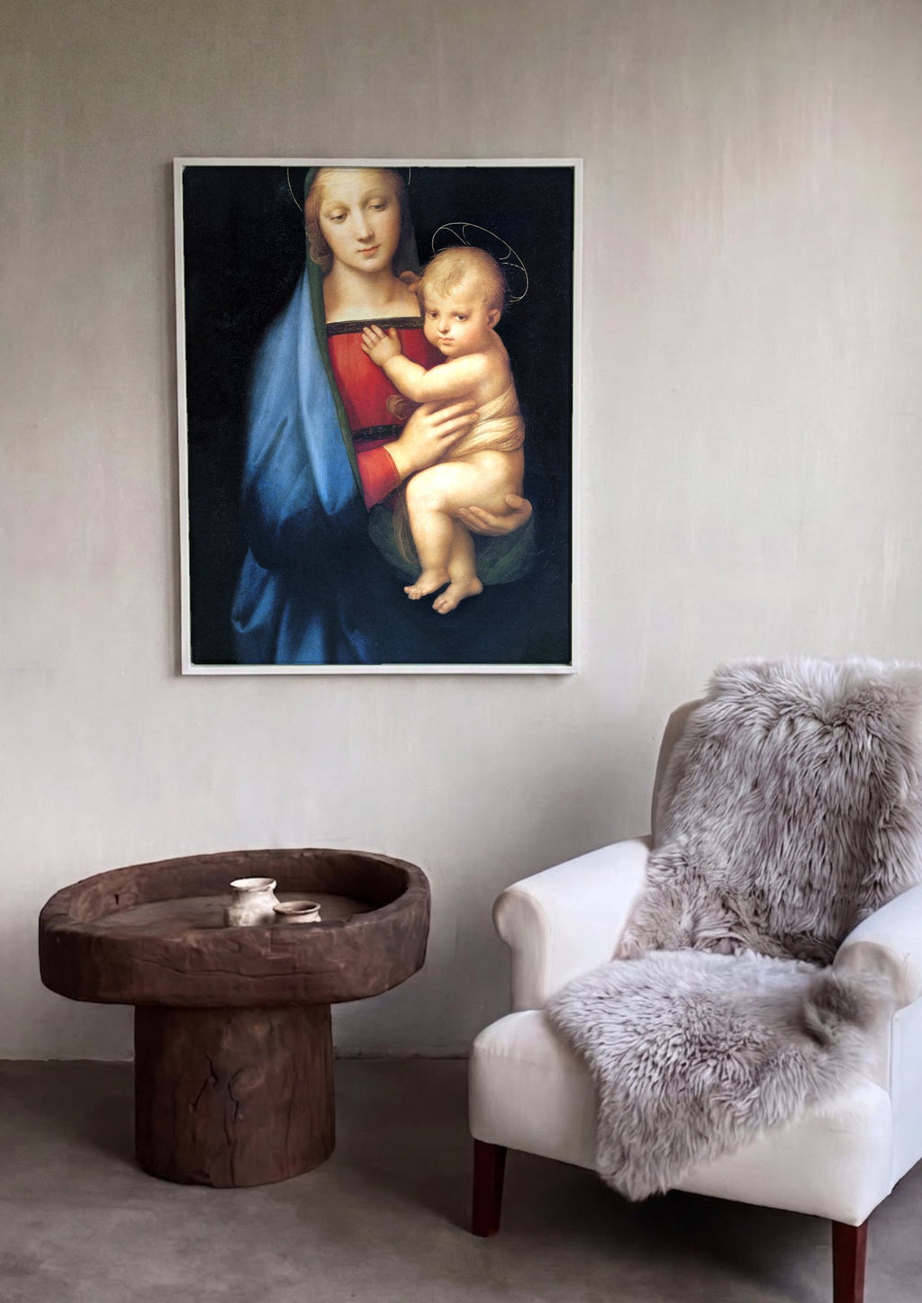 Quadro Decorativo Madonna e o Menino - Rafael em ambiente decorado