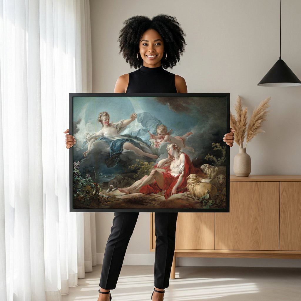 Quadro Decorativo A Aurora e Céfalo - Fragonard com modelo em ambiente