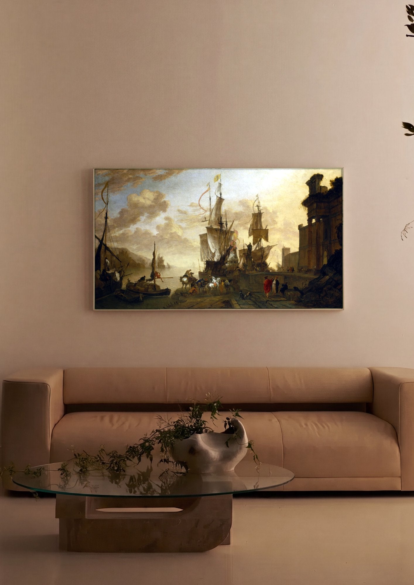 Quadro Decorativo Porto com Navios - Abraham Storck em ambiente decorado