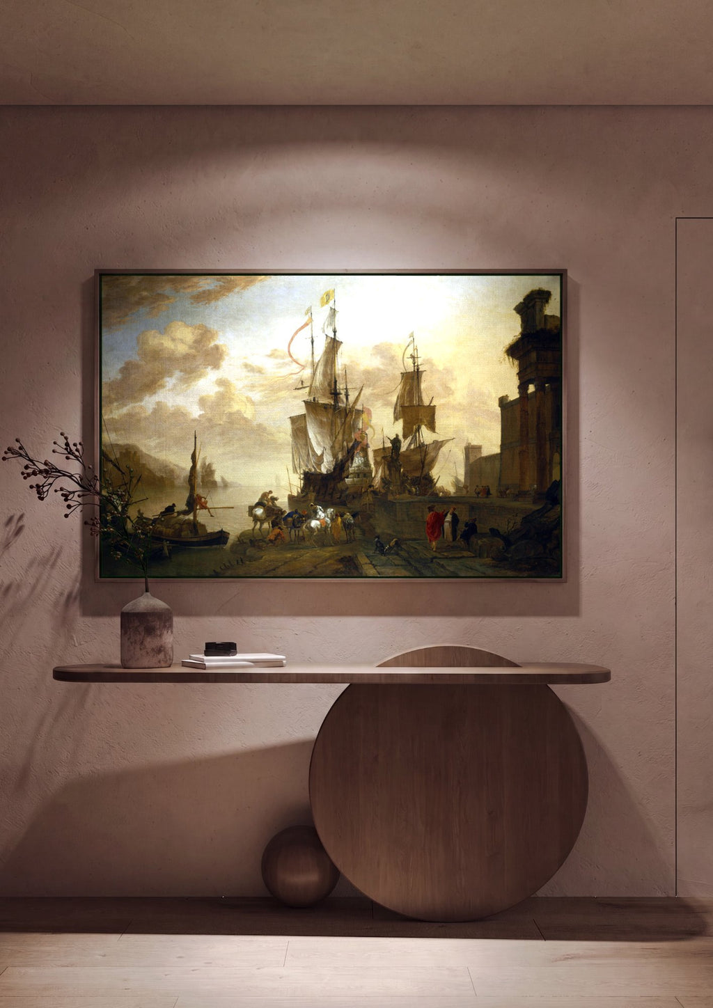 Quadro Decorativo Porto com Navios - Abraham Storck em ambiente decorado