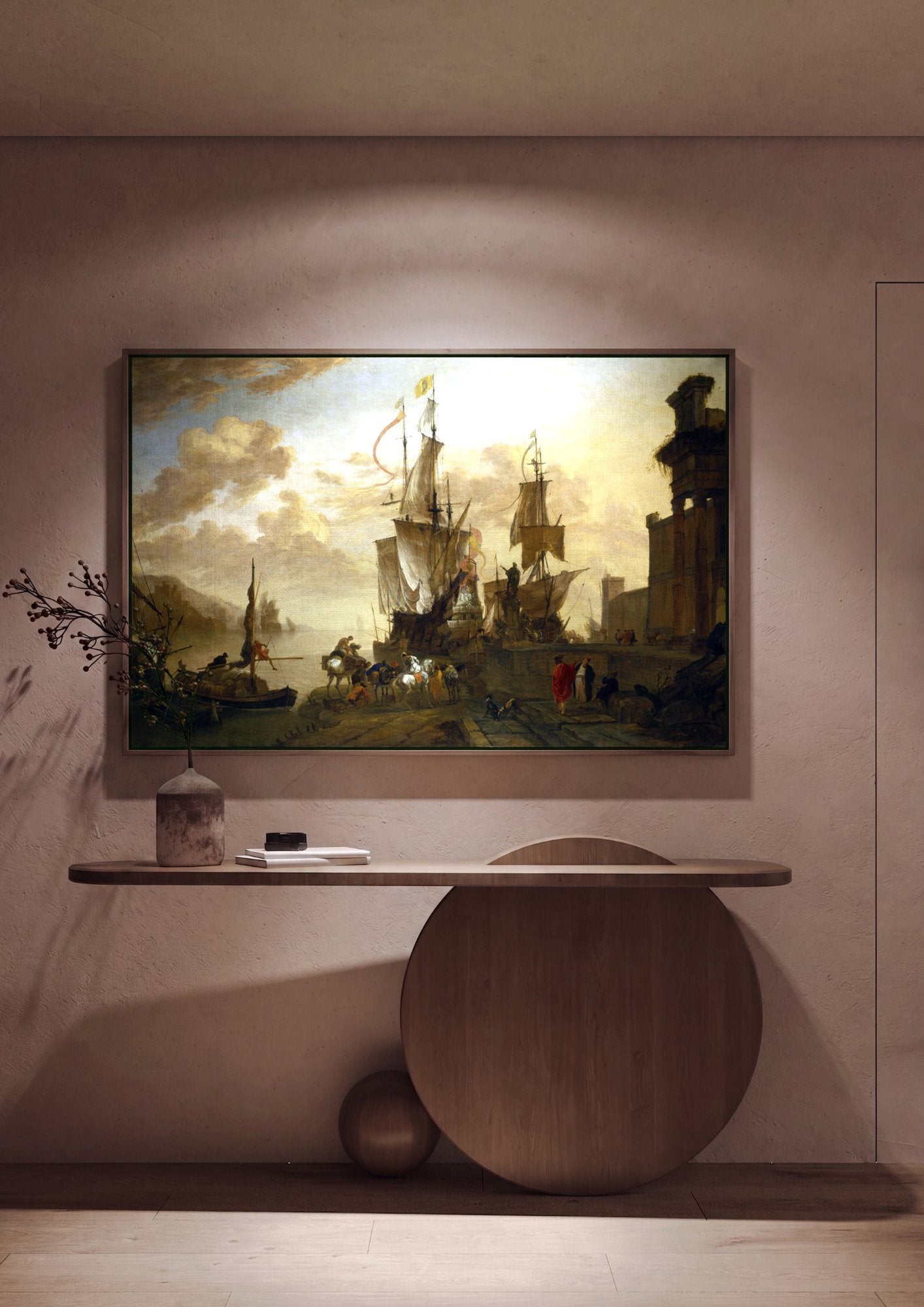 Quadro Decorativo Porto com Navios - Abraham Storck em ambiente decorado