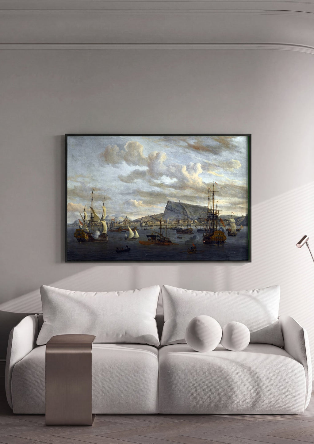 Quadro Decorativo Porto com Navios - Abraham Storck em ambiente decorado