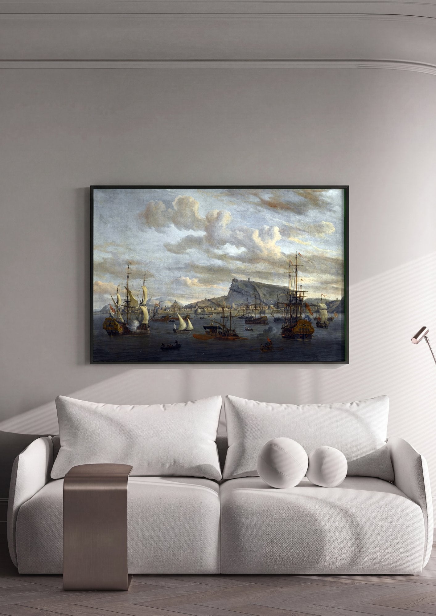 Quadro Decorativo Porto com Navios - Abraham Storck em ambiente decorado
