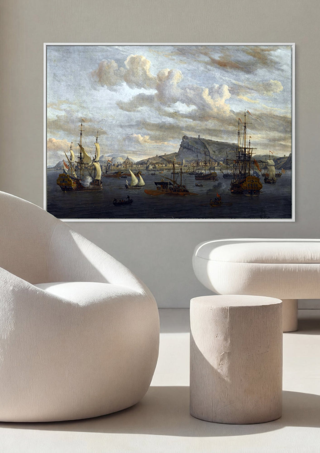 Quadro Decorativo Porto com Navios - Abraham Storck em ambiente decorado