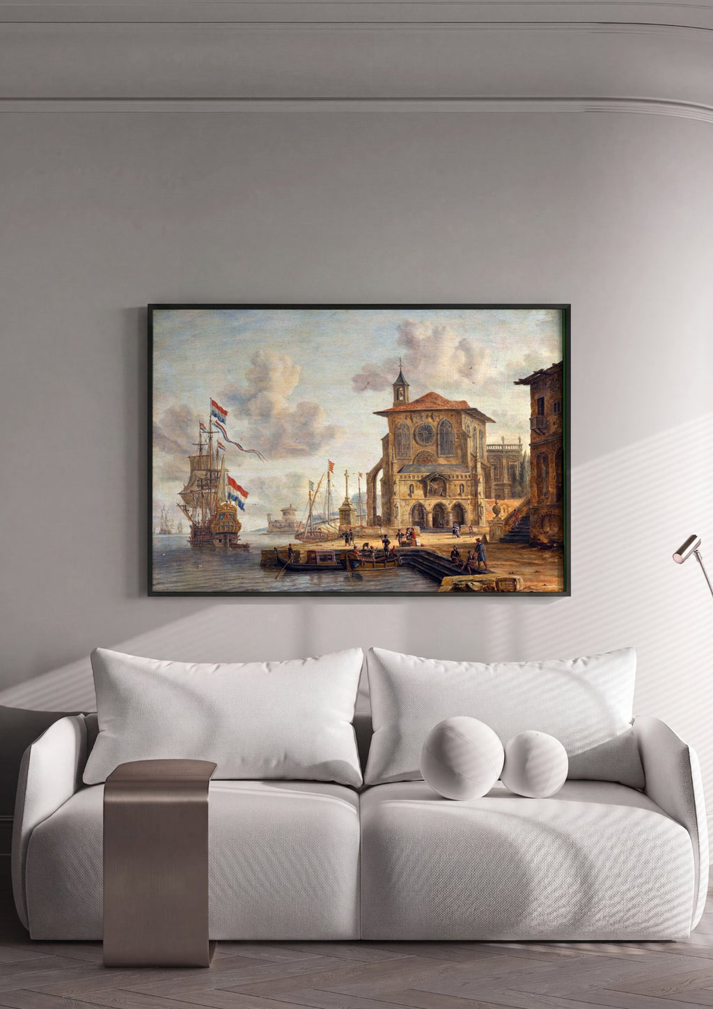 Quadro Decorativo Porto com Navios - Abraham Storck em ambiente decorado