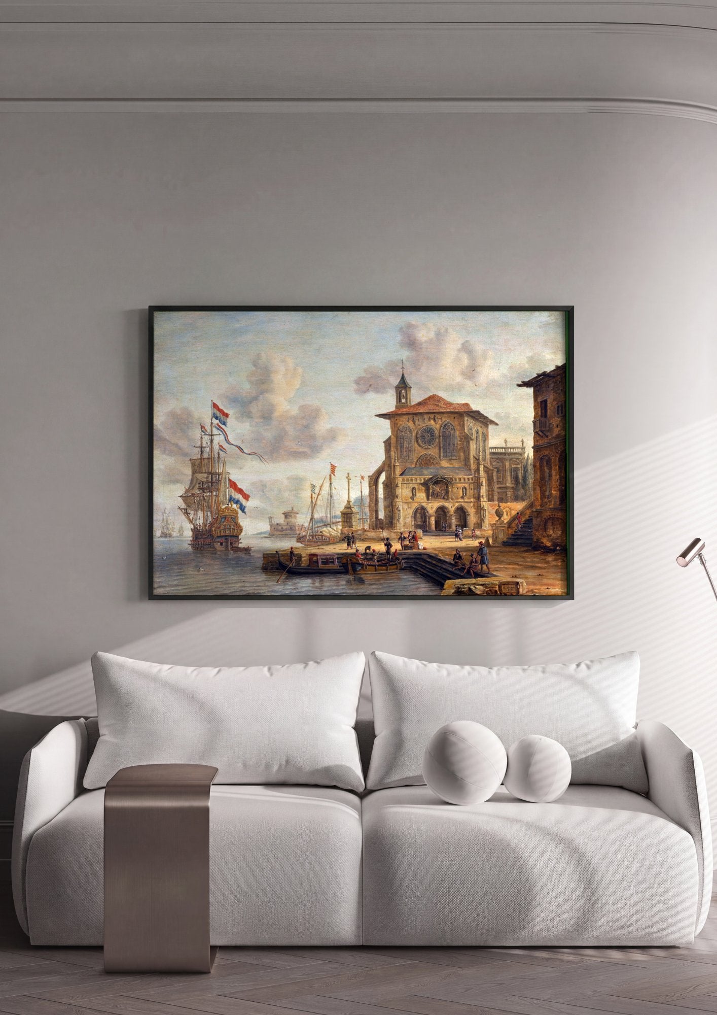 Quadro Decorativo Porto com Navios - Abraham Storck em ambiente decorado