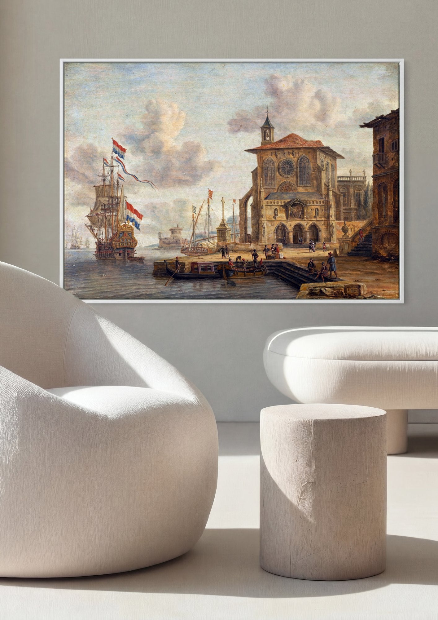 Quadro Decorativo Porto com Navios - Abraham Storck em ambiente decorado