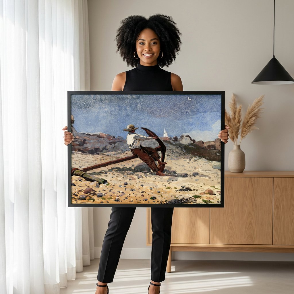 Quadro Decorativo Homem e Âncora na Praia - Winslow Homer com modelo em ambiente