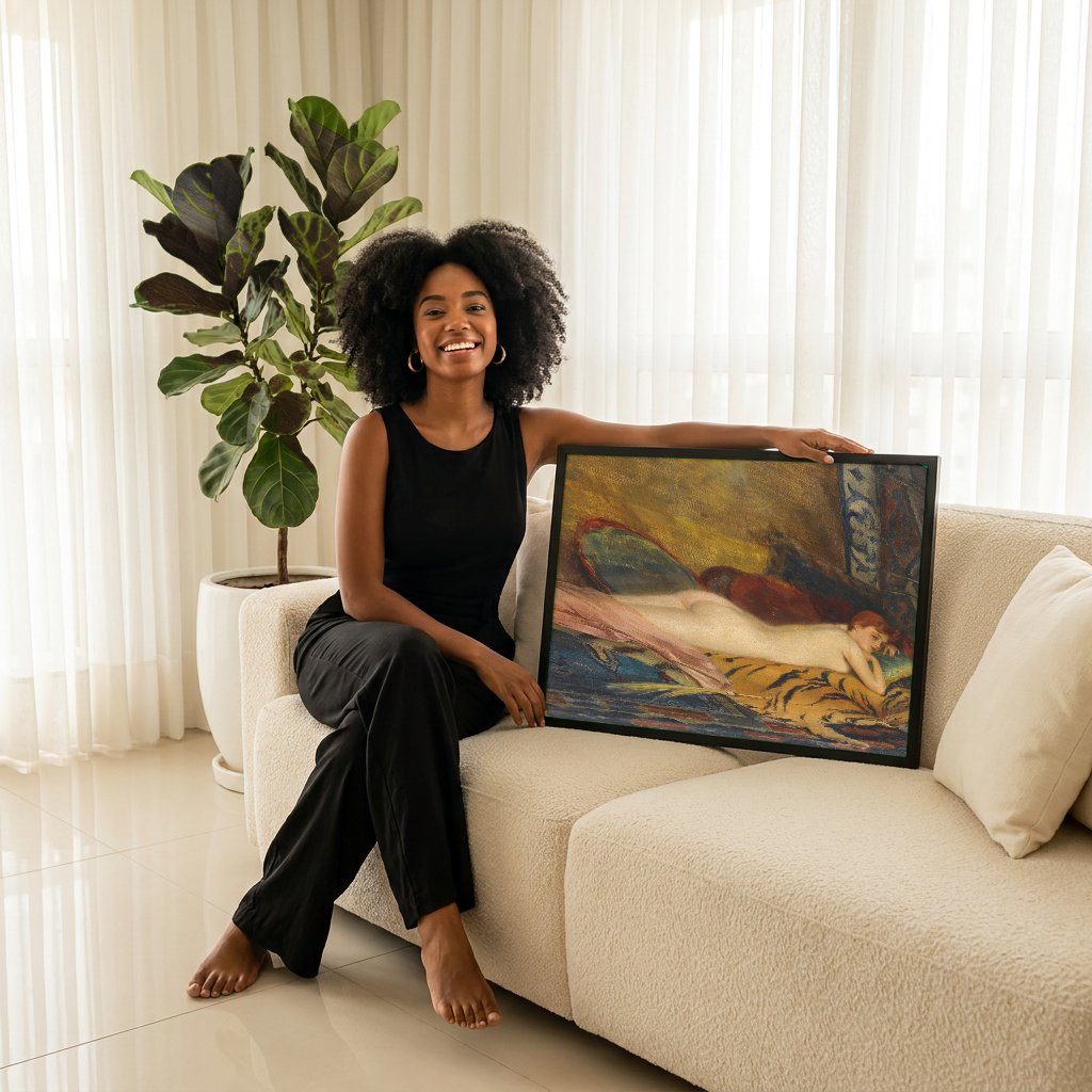 Quadro Decorativo Odalisca - Theodoros Rall com modelo em ambiente