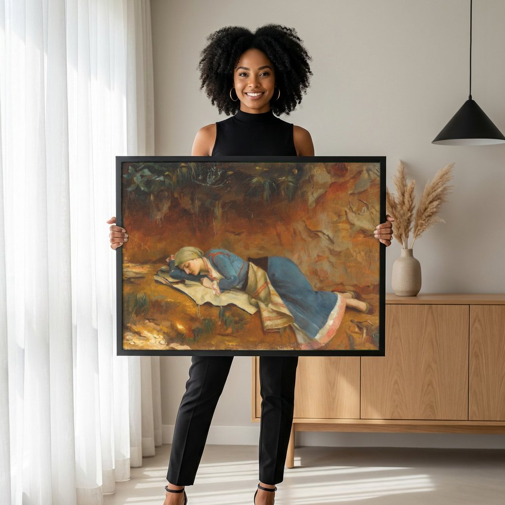 Quadro Decorativo 'A Soneca' - Theodoros Rall com modelo em ambiente