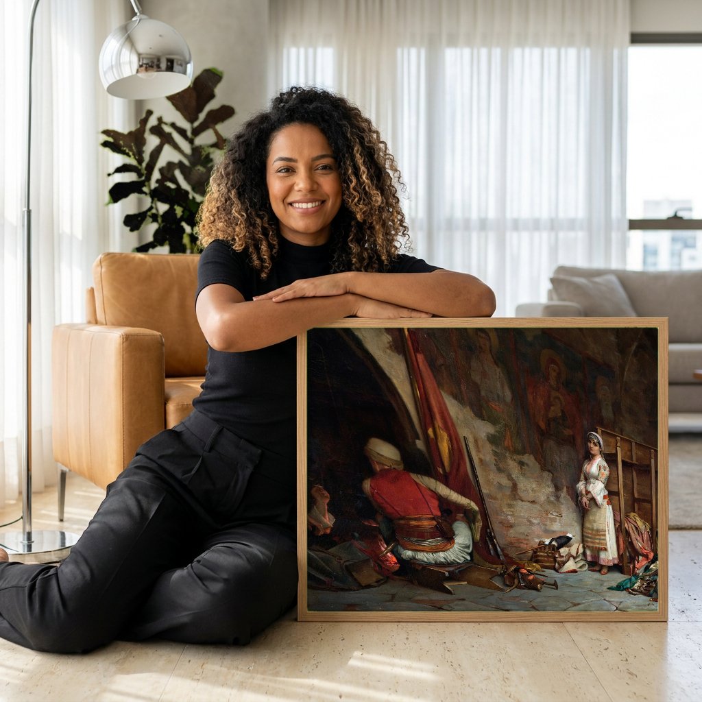 Quadro Decorativo A Espera - Theodoros Ralli com modelo em ambiente
