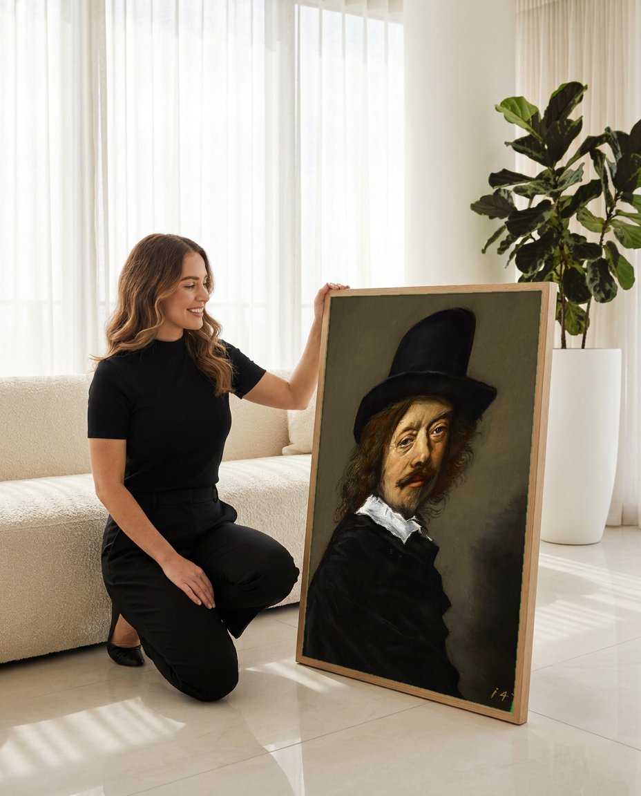 Quadro Decorativo Retrato Masculino - Frans Hals com modelo em ambiente