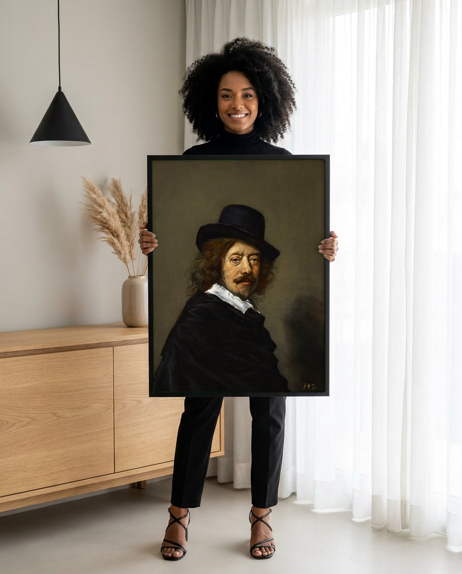 Quadro Decorativo Retrato Masculino - Frans Hals com modelo em ambiente