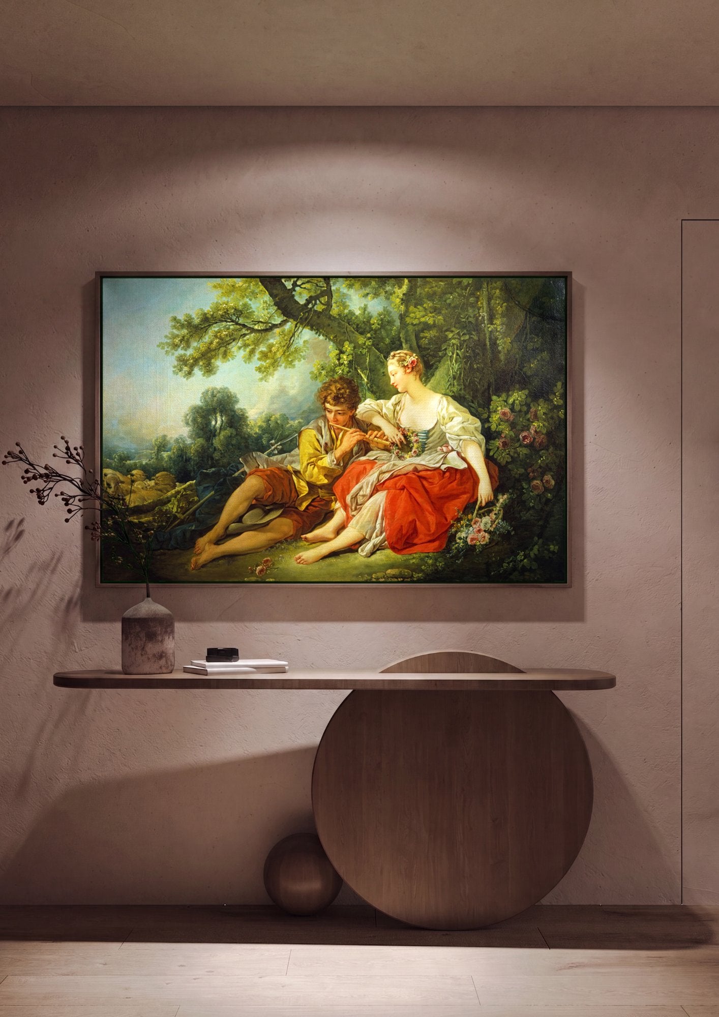 Quadro Decorativo A Flauta Pastoril - François Boucher em ambiente decorado